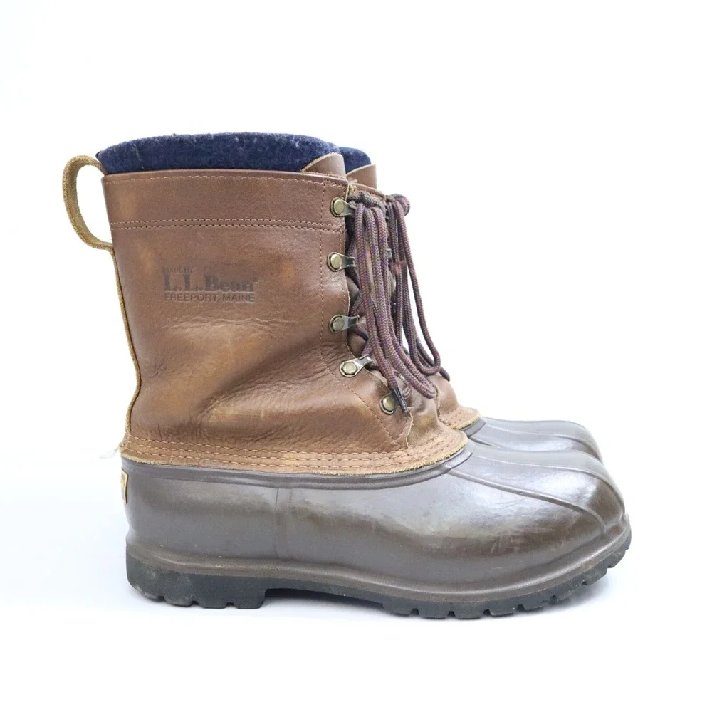 Vintage LL Bean Men's‎ Brown Leather Waterproof Insulated Duck Boots Size 8